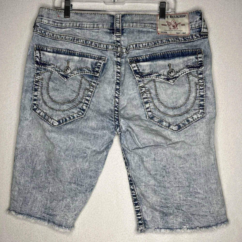 True Religion Cut-Off Shorts Men's 36 Light Wash Denim Vintage Distressed Grunge
